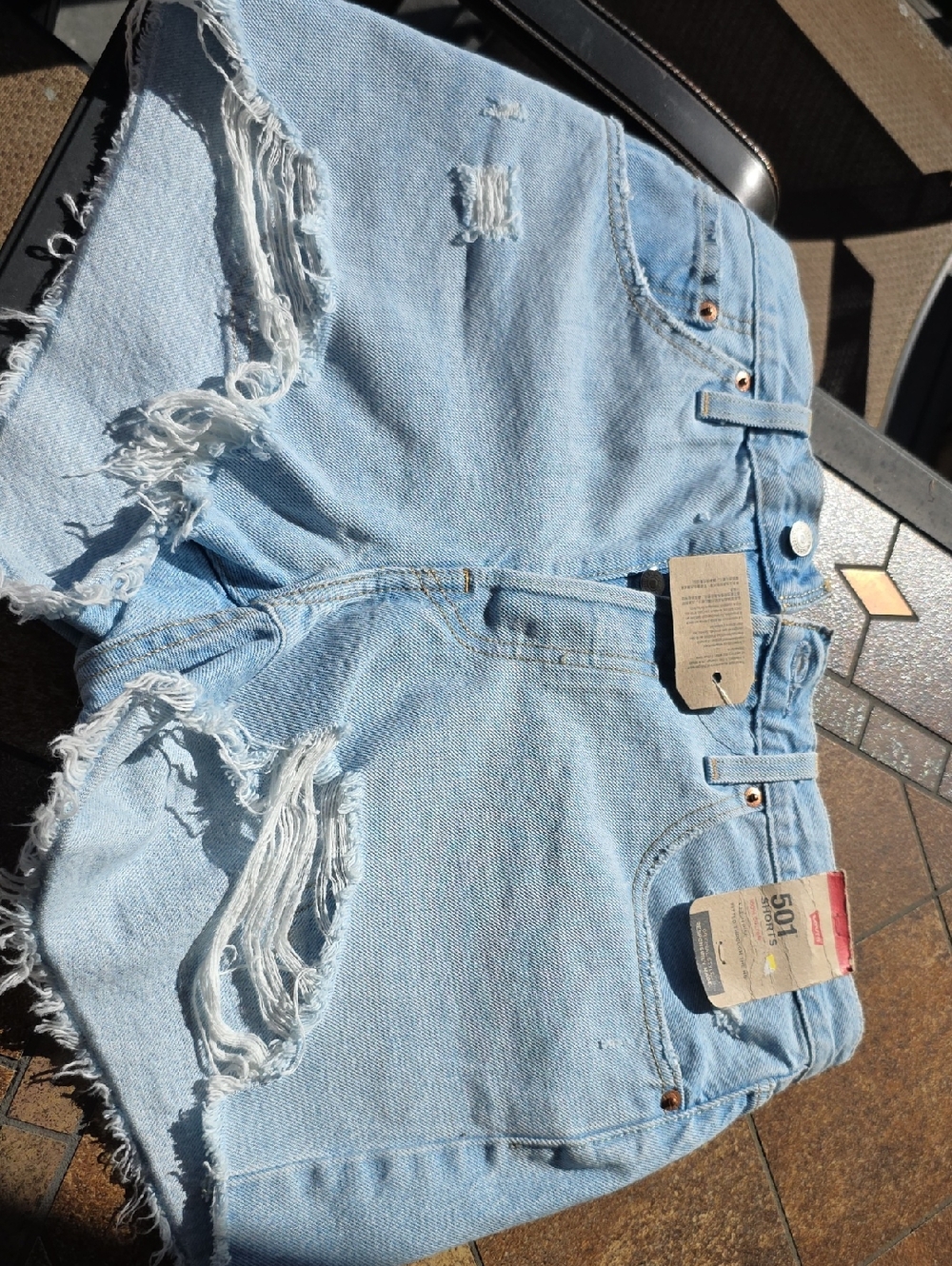 Levi's Light Blue Distressed High-Rise Denim Shorts